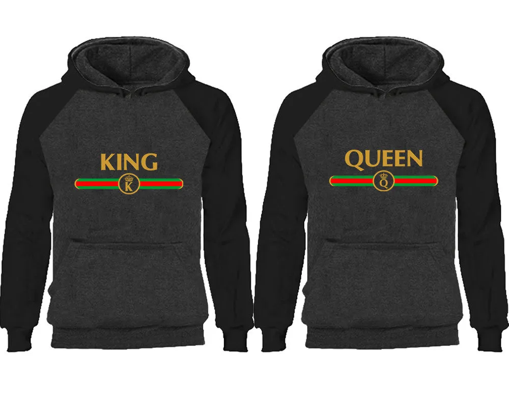 King and Queen Couple Matching Raglan Hoodies, King Queen Contrast Hoodies