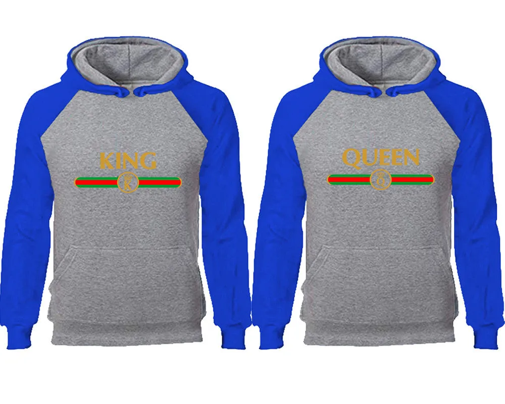 King and Queen Couple Matching Raglan Hoodies, King Queen Contrast Hoodies