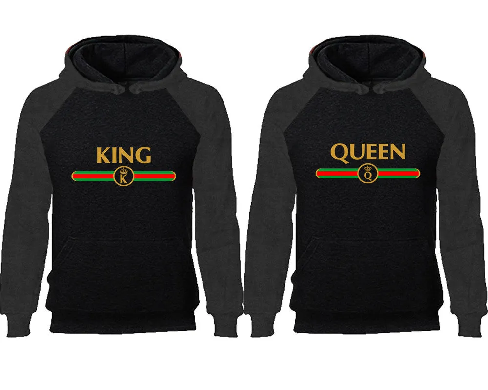 King and Queen Couple Matching Raglan Hoodies, King Queen Contrast Hoodies