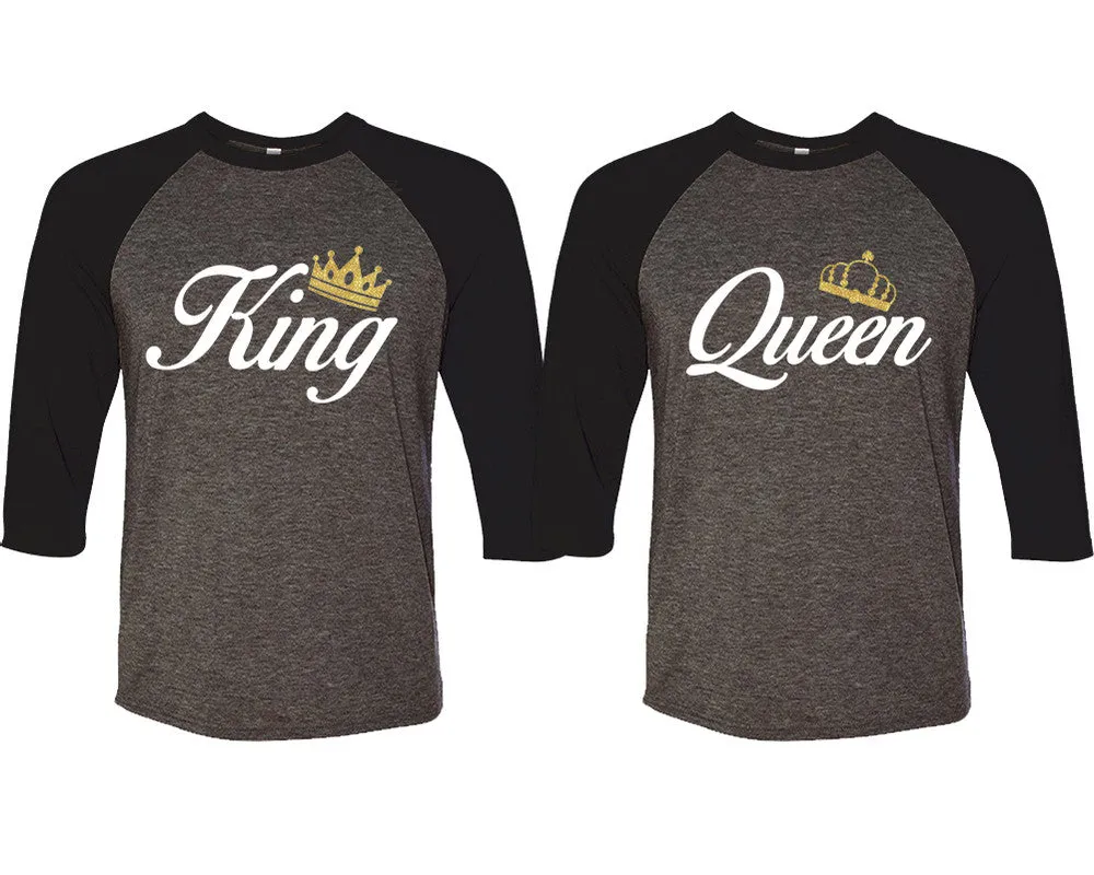 King Queen Couple Matching Baseball T Shirts