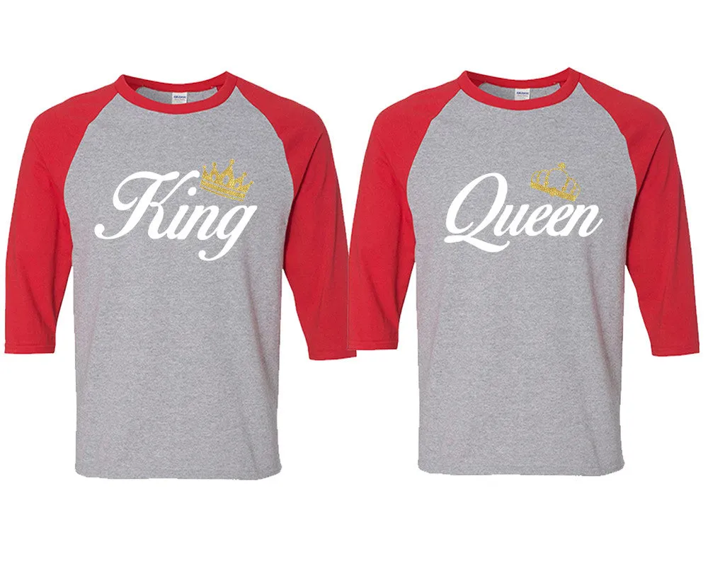 King Queen Couple Matching Baseball T Shirts