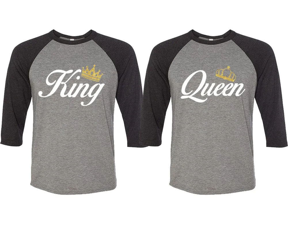 King Queen Couple Matching Baseball T Shirts