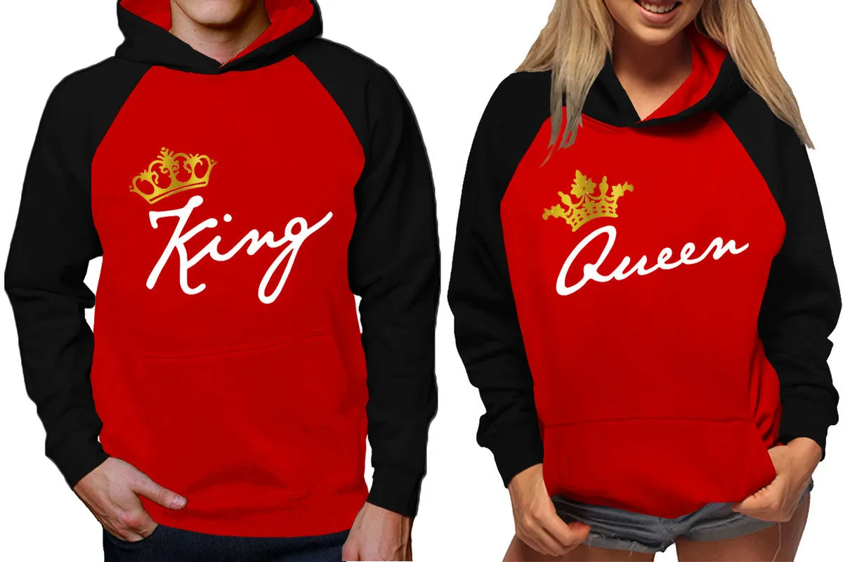 King Queen Couple Matching Contrast Raglan Hoodies