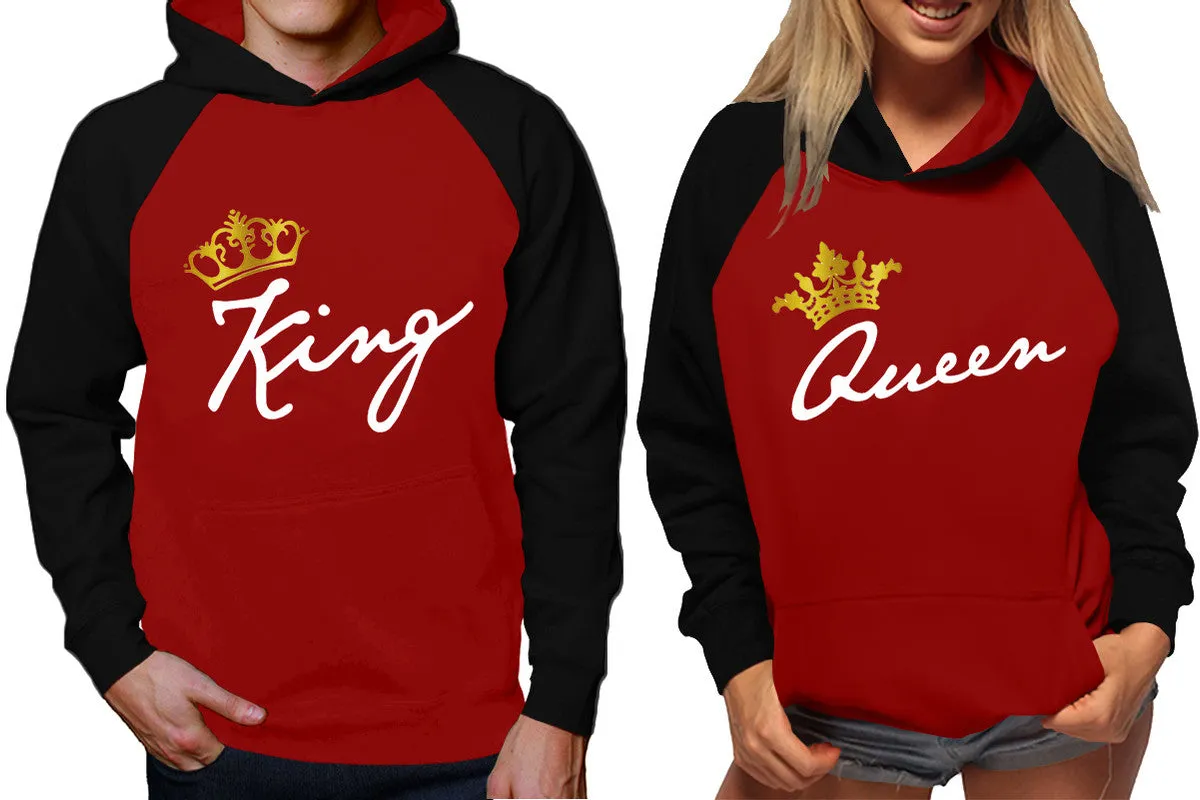 King Queen Couple Matching Contrast Raglan Hoodies