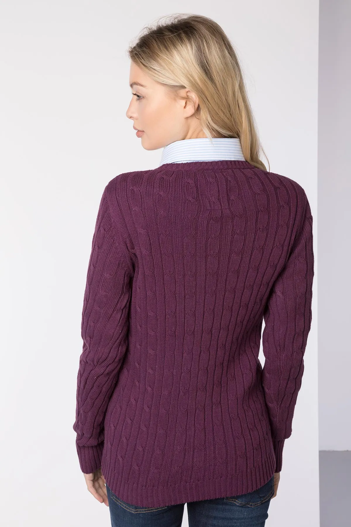 Ladies Crew Neck Cable Knit Jumper - Emma