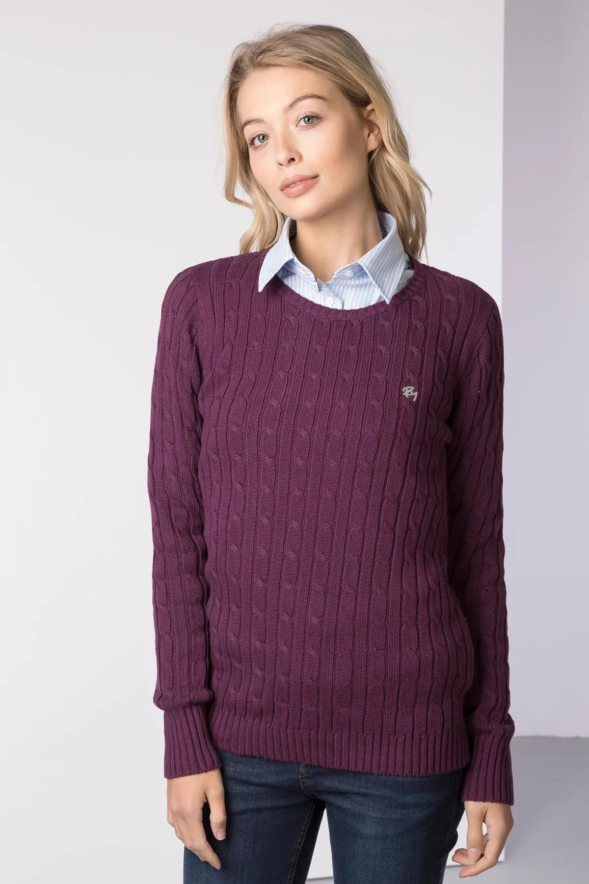 Ladies Crew Neck Cable Knit Jumper - Emma