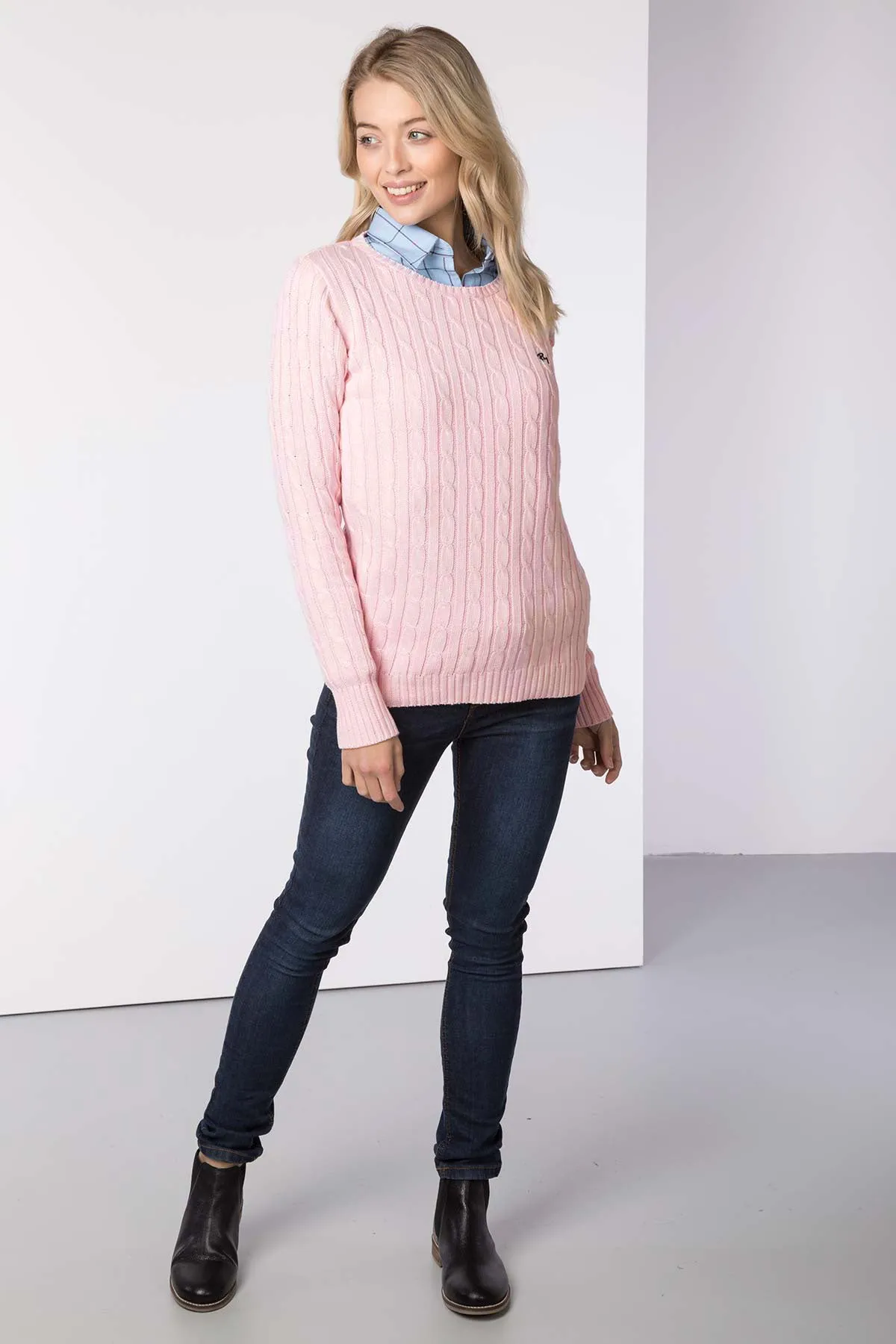 Ladies Crew Neck Cable Knit Jumper - Emma