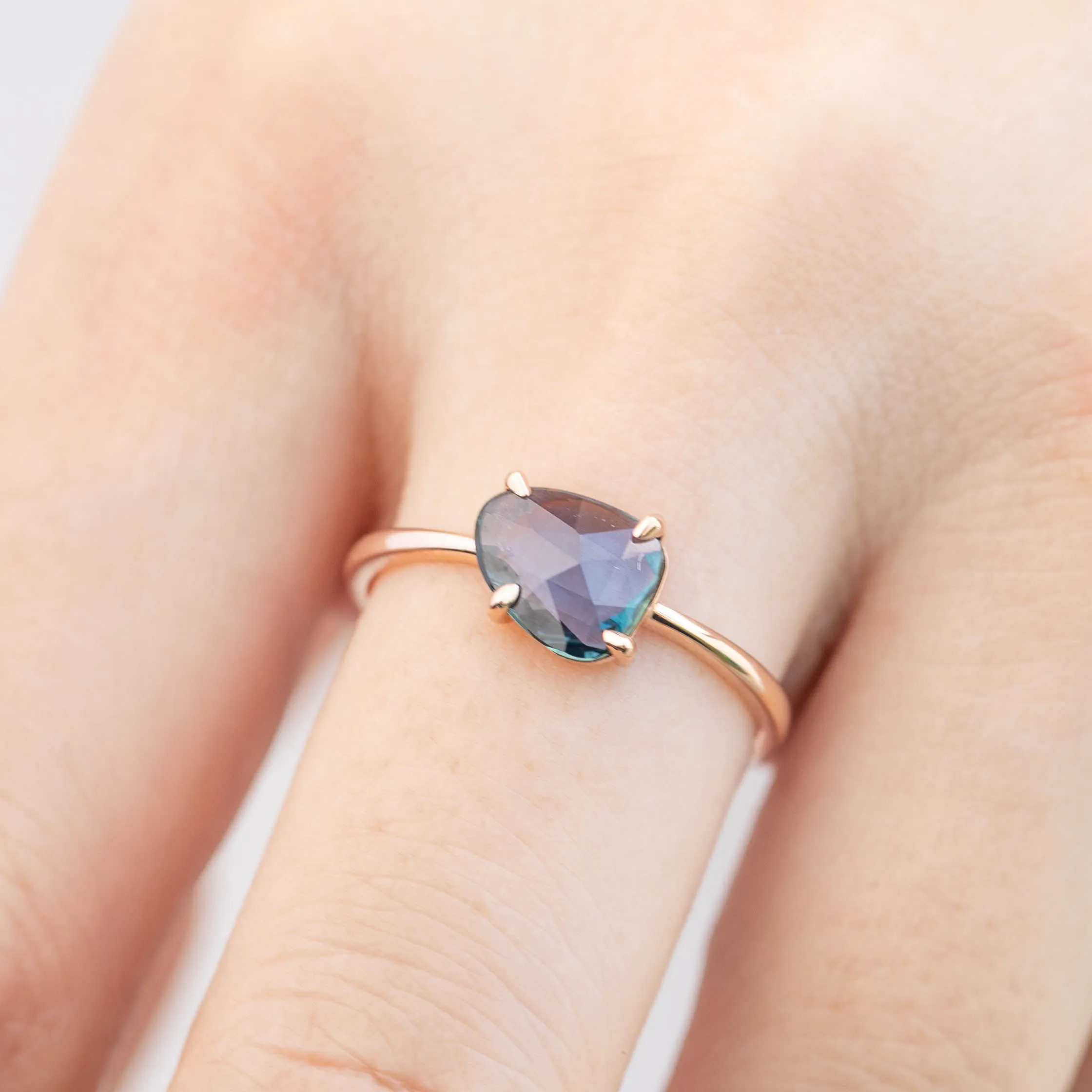 Lisa Ring - 1.20ct Unheated Organic Cut Blue Sapphire, 14k rose gold (One of a kind)