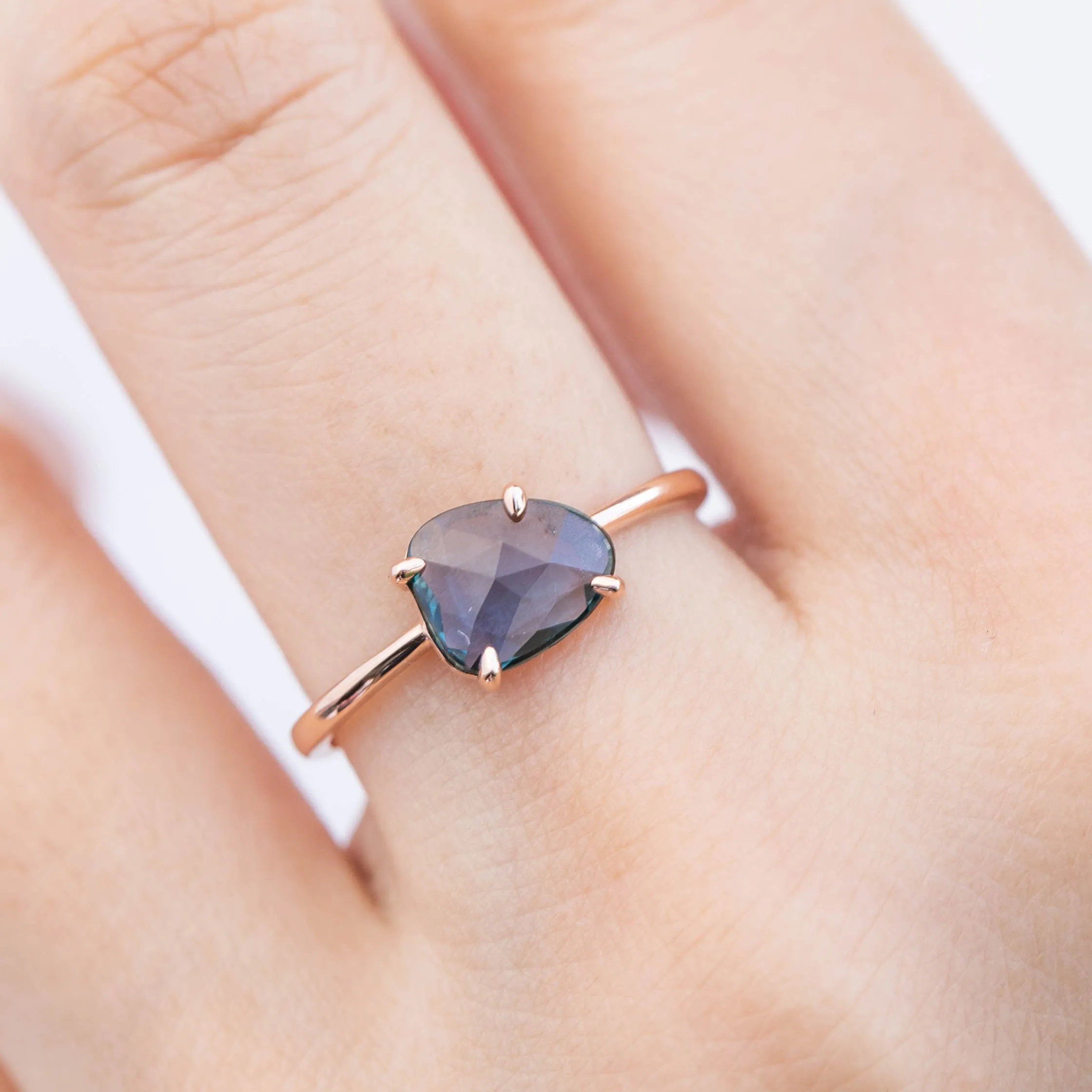 Lisa Ring - 1.20ct Unheated Organic Cut Blue Sapphire, 14k rose gold (One of a kind)