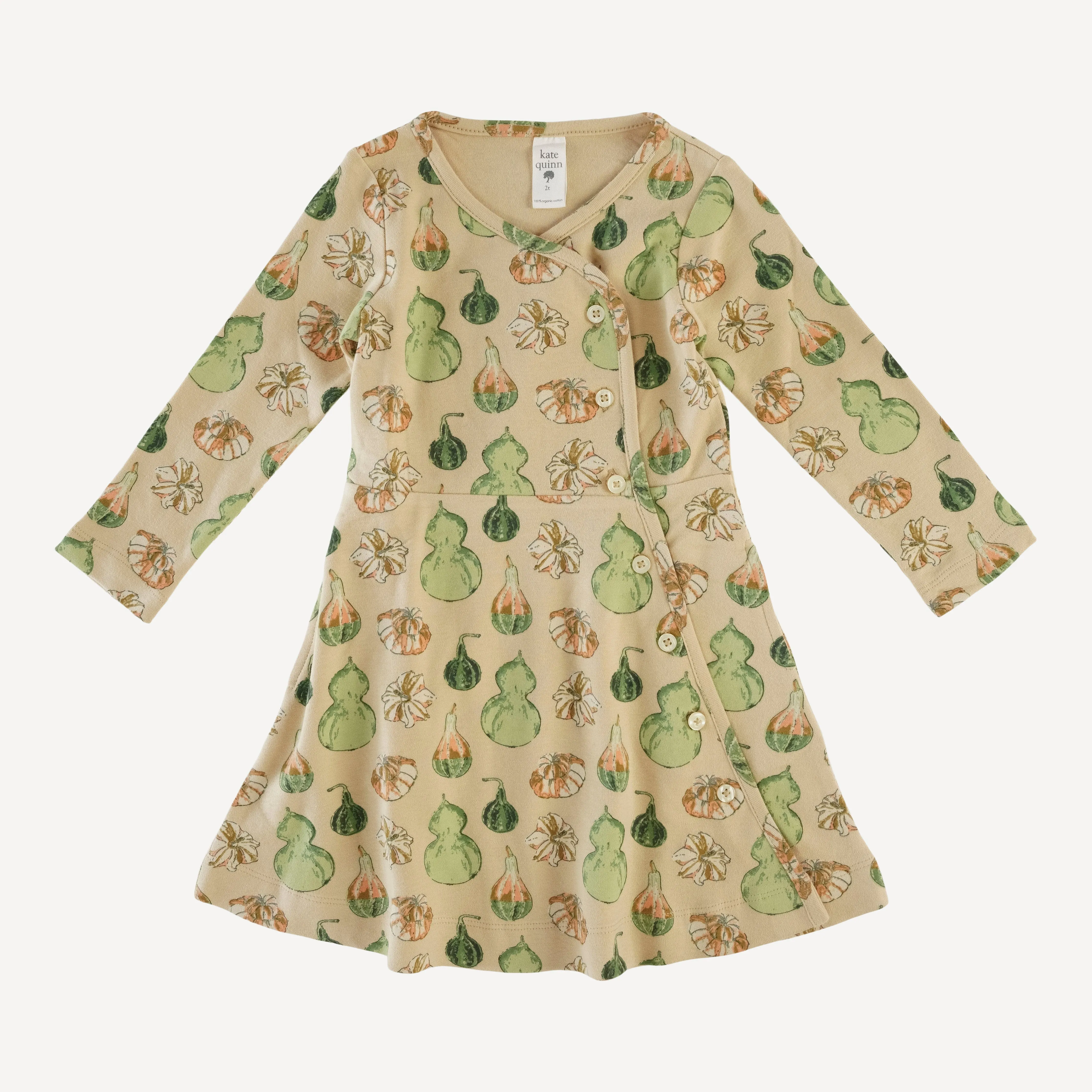 long sleeve button wrap dress | watercolor gourd | organic cotton interlock