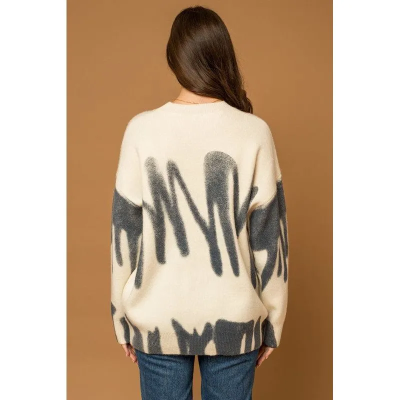 Long Sleeve Spray Print Sweater