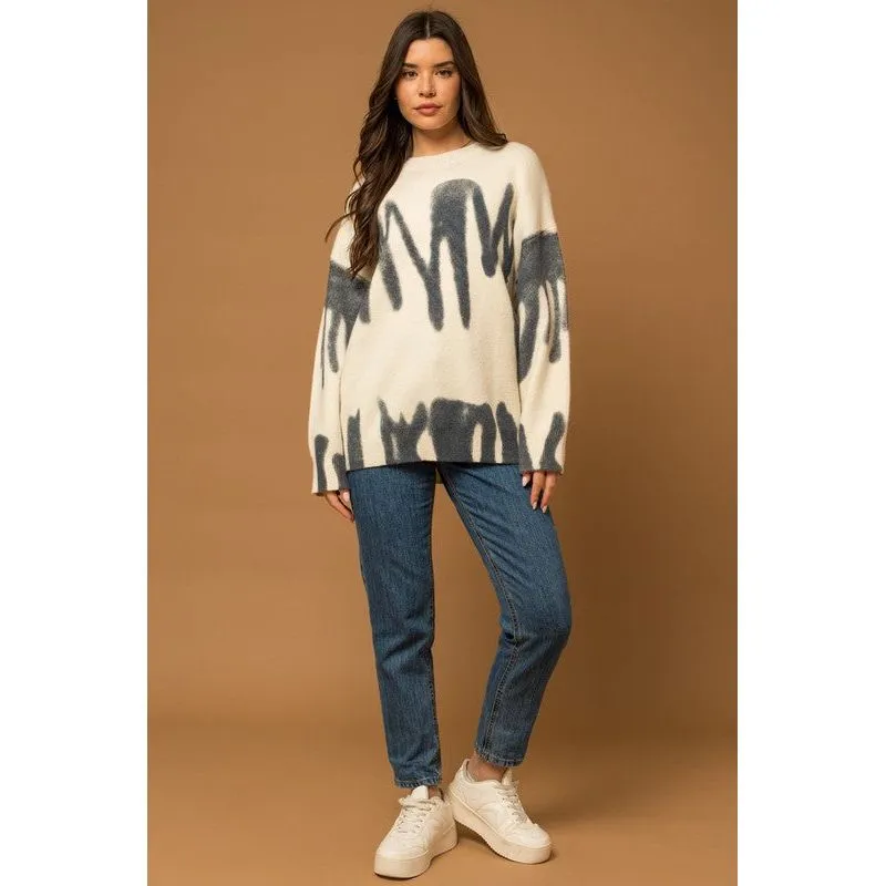 Long Sleeve Spray Print Sweater