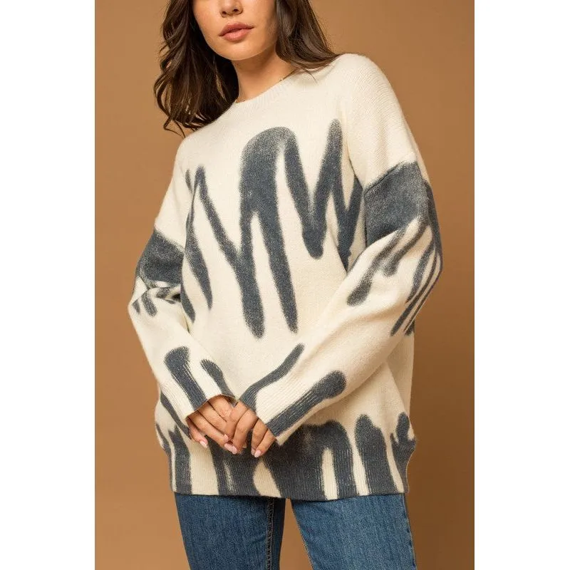 Long Sleeve Spray Print Sweater