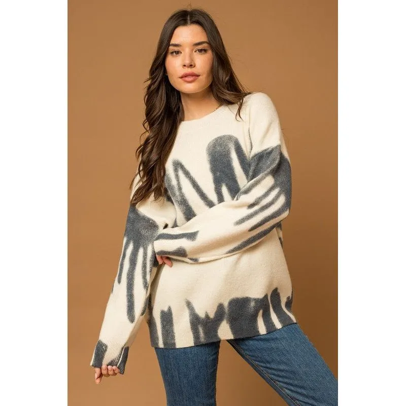 Long Sleeve Spray Print Sweater