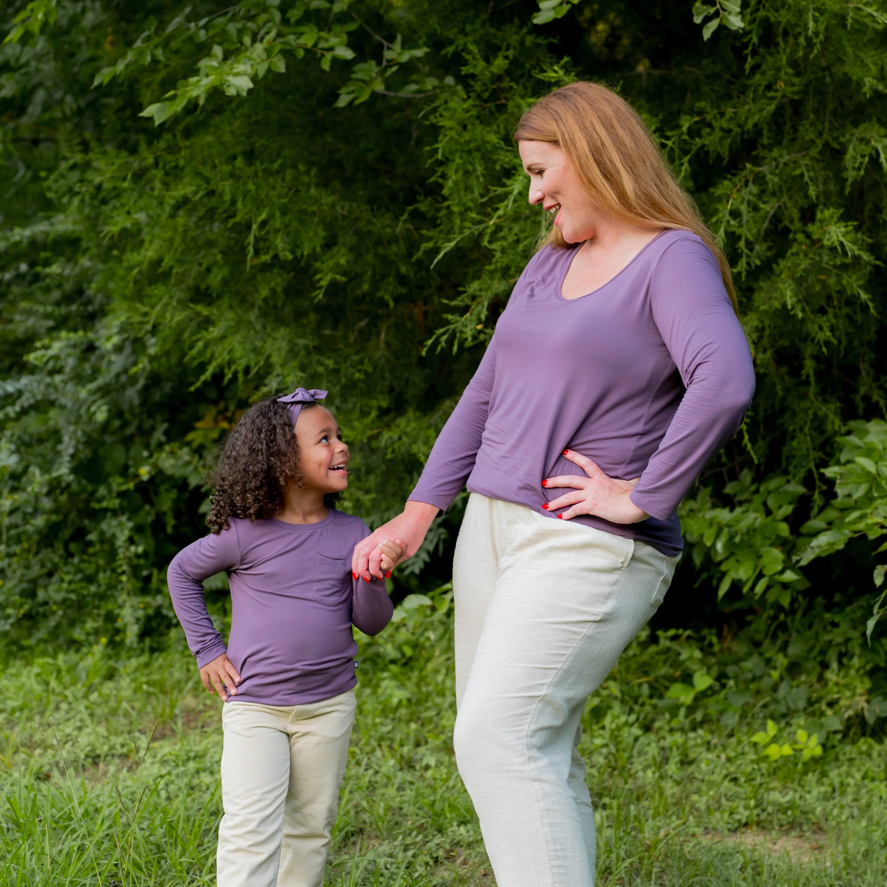 Long Sleeve Toddler Crew Neck Tee in Currant