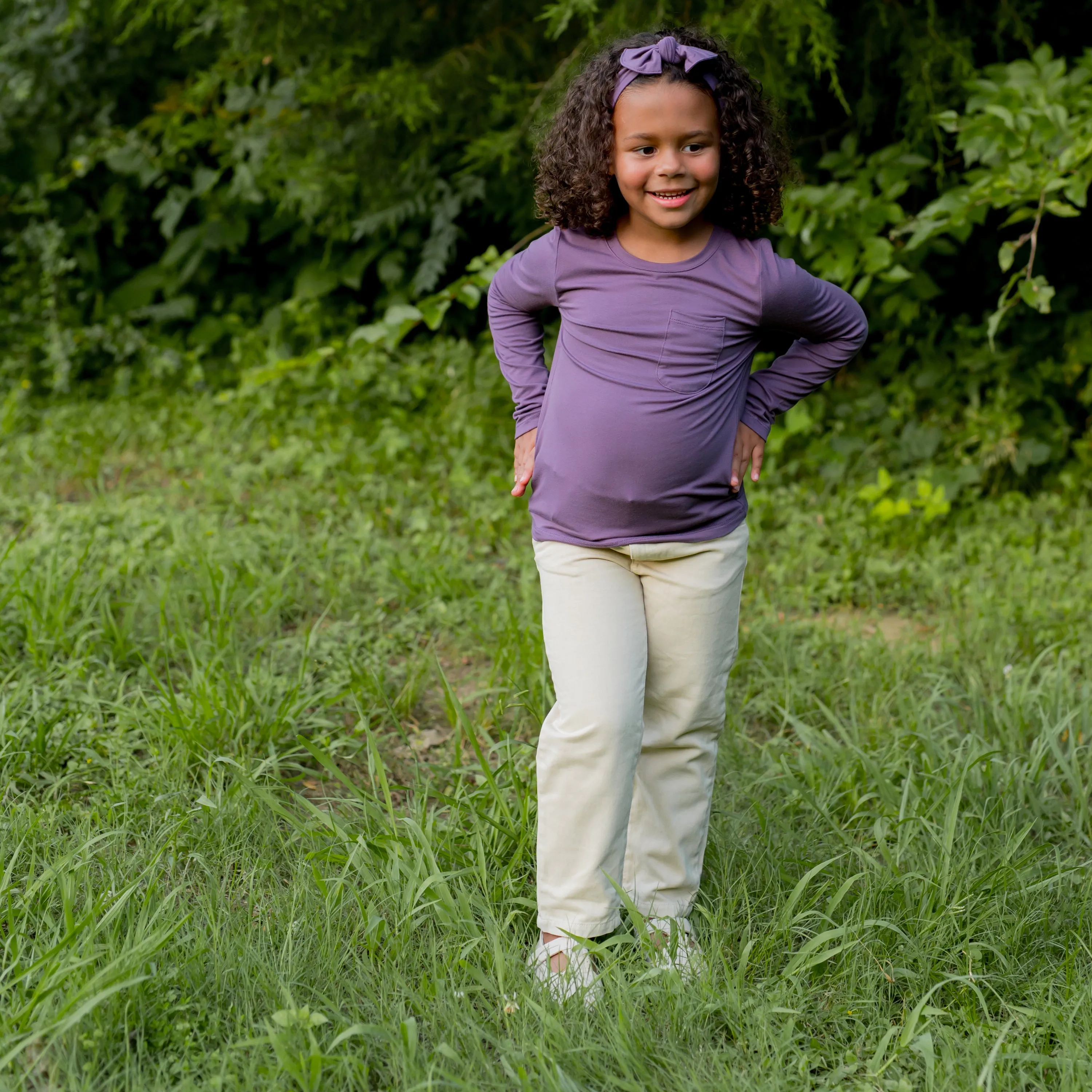 Long Sleeve Toddler Crew Neck Tee in Currant