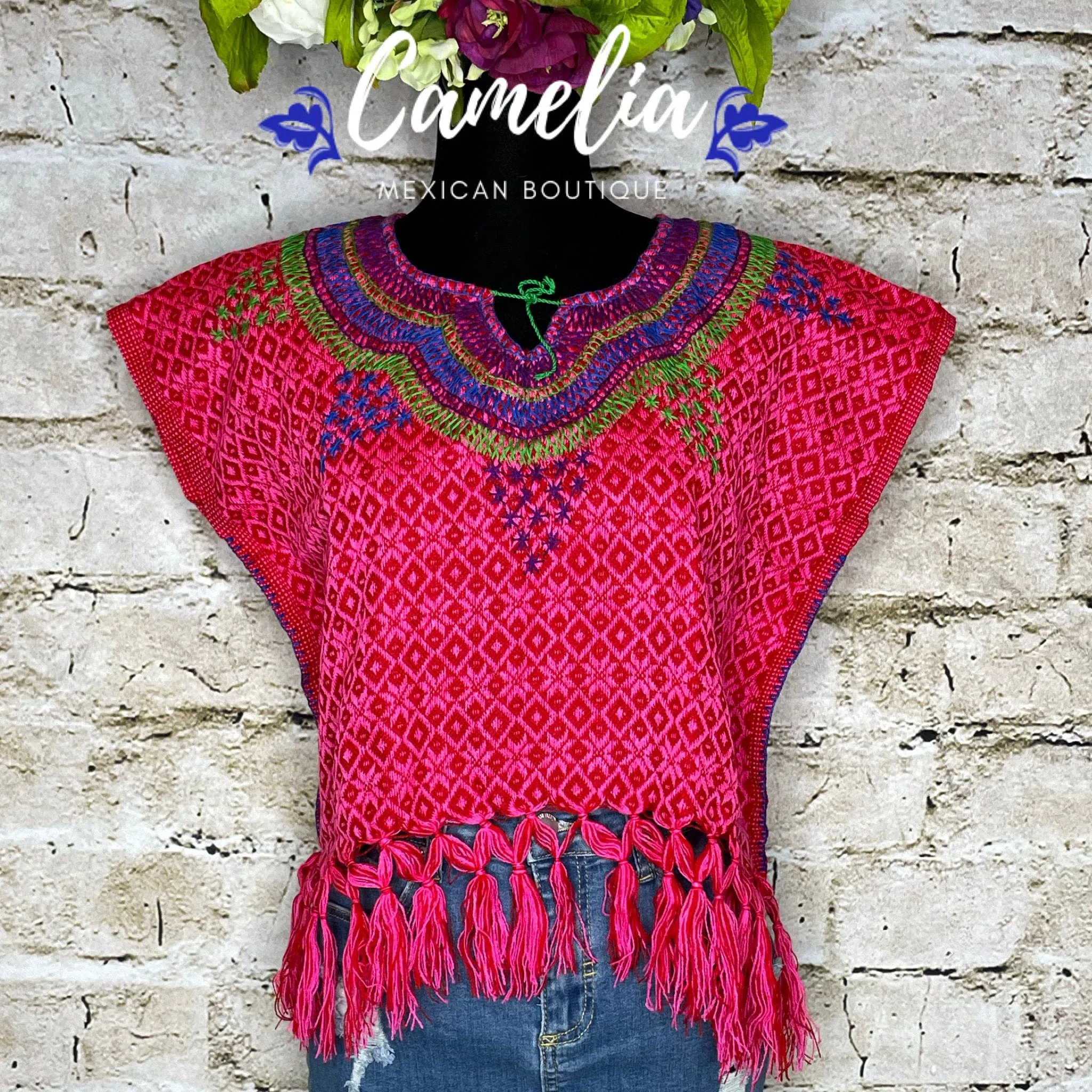 Loomed Mexican Tasseled Crop Top - Stars