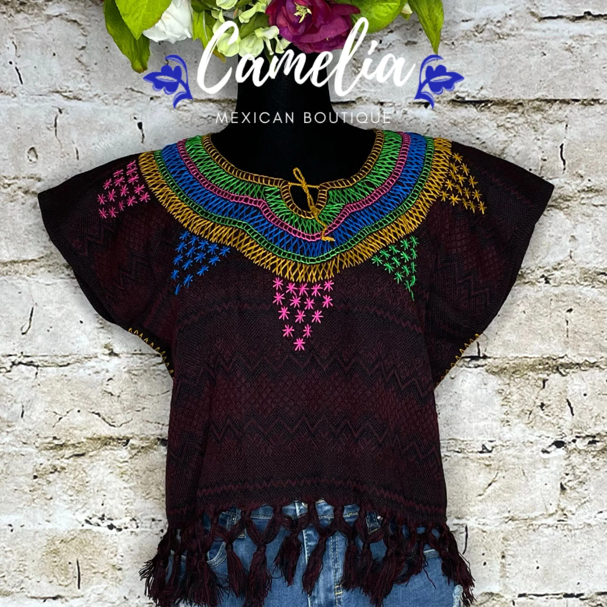 Loomed Mexican Tasseled Crop Top - Stars