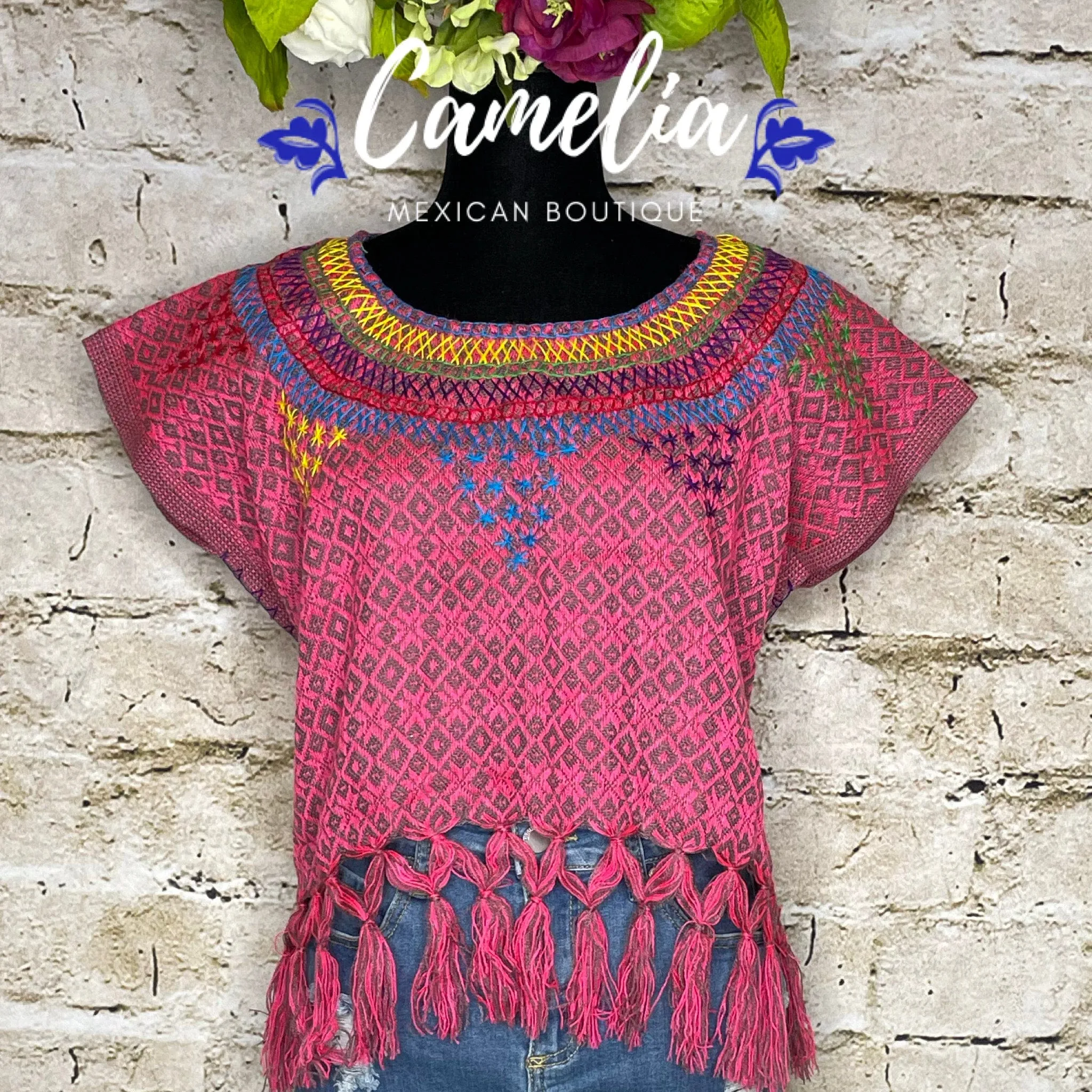 Loomed Mexican Tasseled Crop Top - Stars