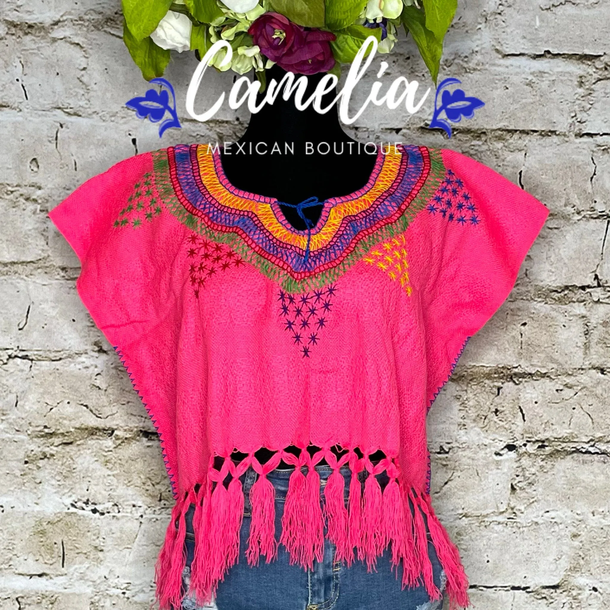 Loomed Mexican Tasseled Crop Top - Stars