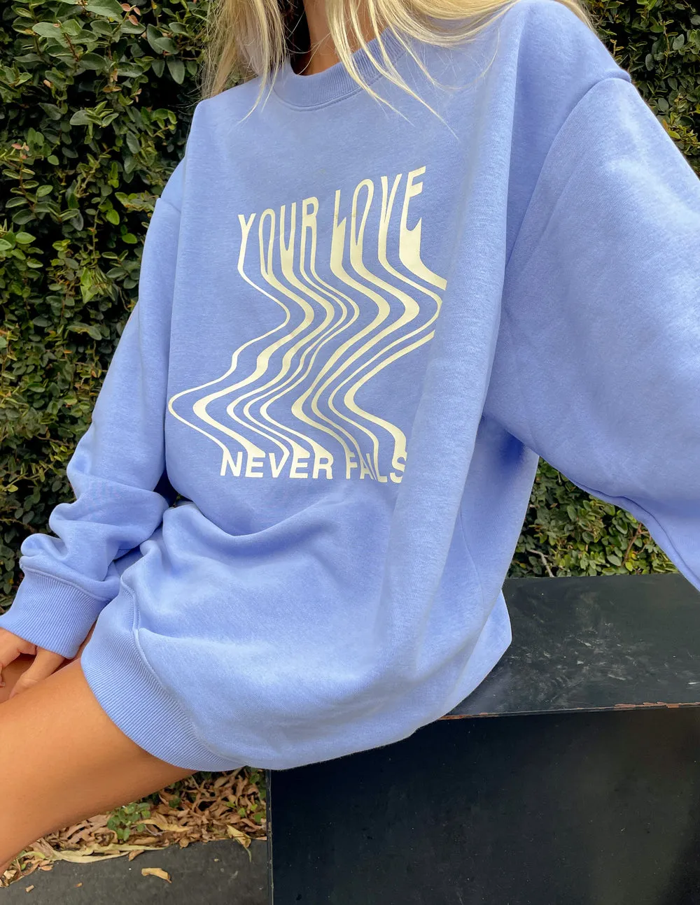 Love Never Fails Blue Unisex Crewneck