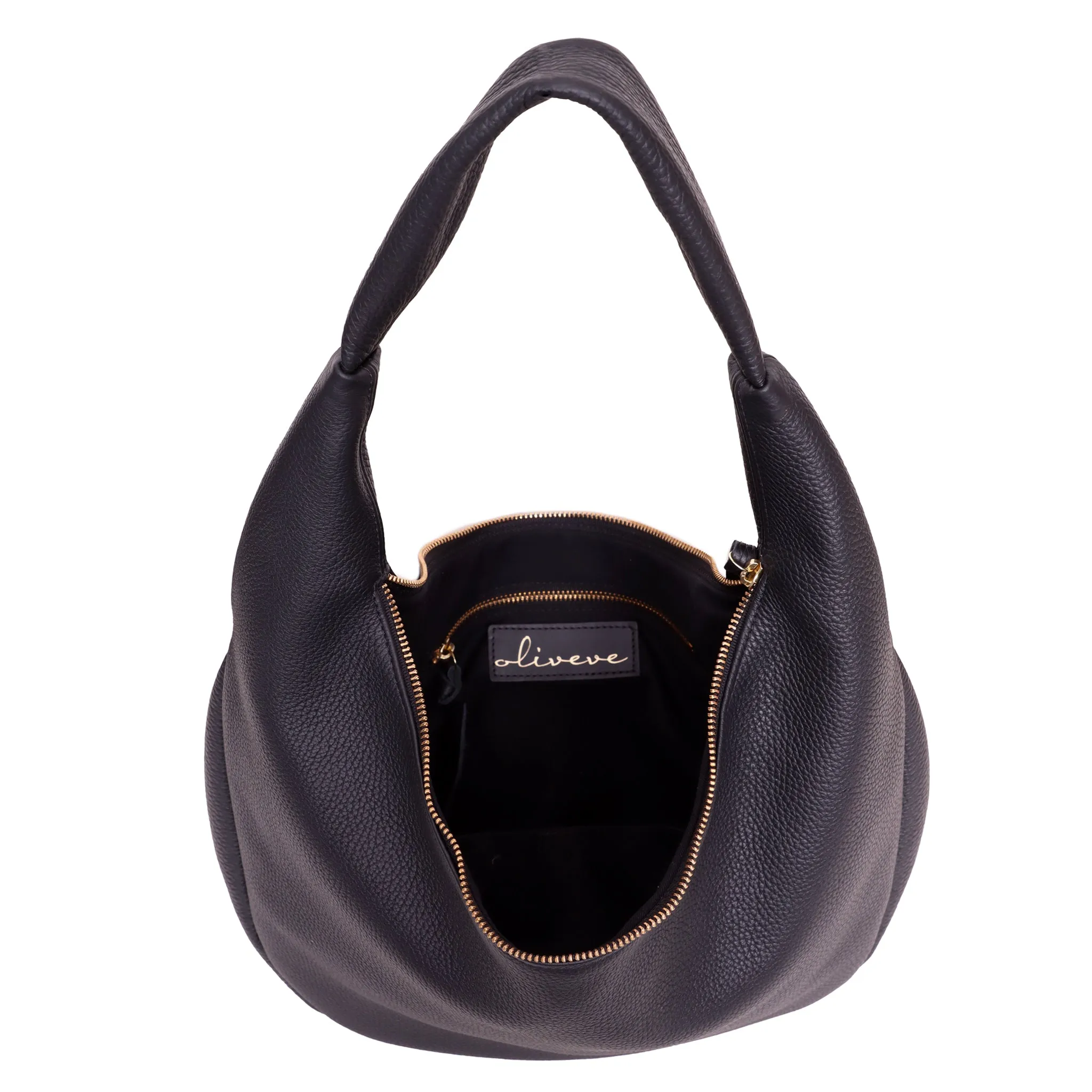 Lucia Hobo in Black Italian Buffalo Cowhide