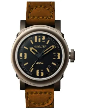 Lum-Tec Mens Abyss Automatic - Black Dial - Brown Leather Strap - Date - 400m