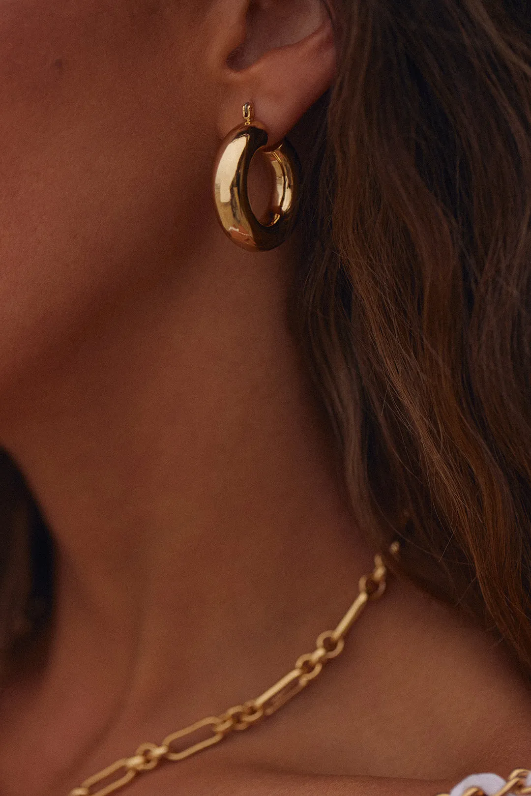 Luv Aj Malibu Thick Tube Hoop Earrings in Polished 18k Gold