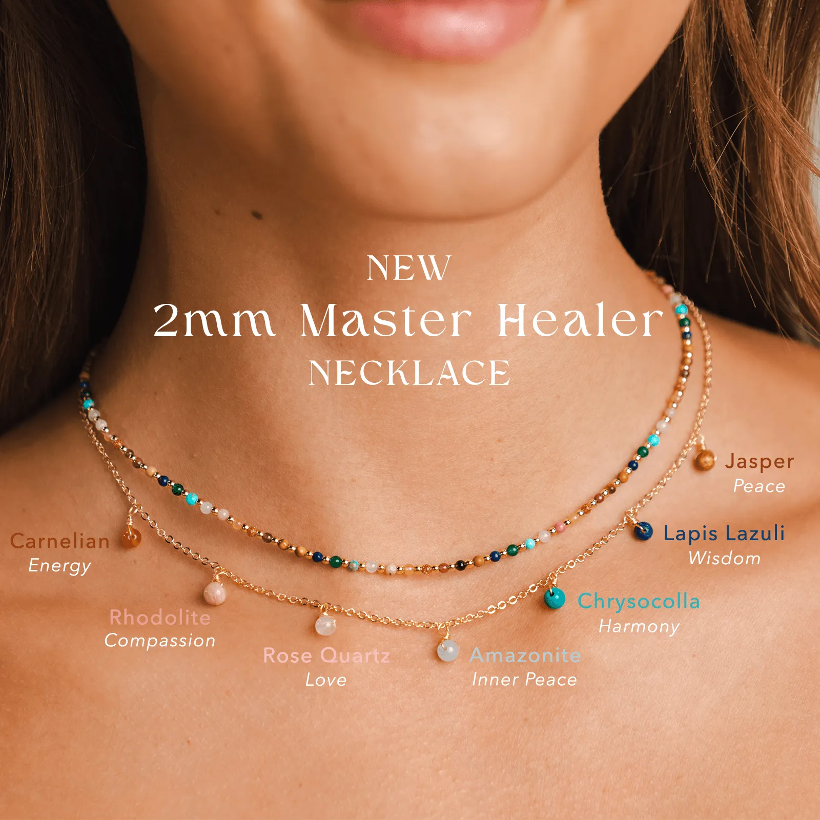 Master Healer 2mm   Dewdrop Necklace Stack