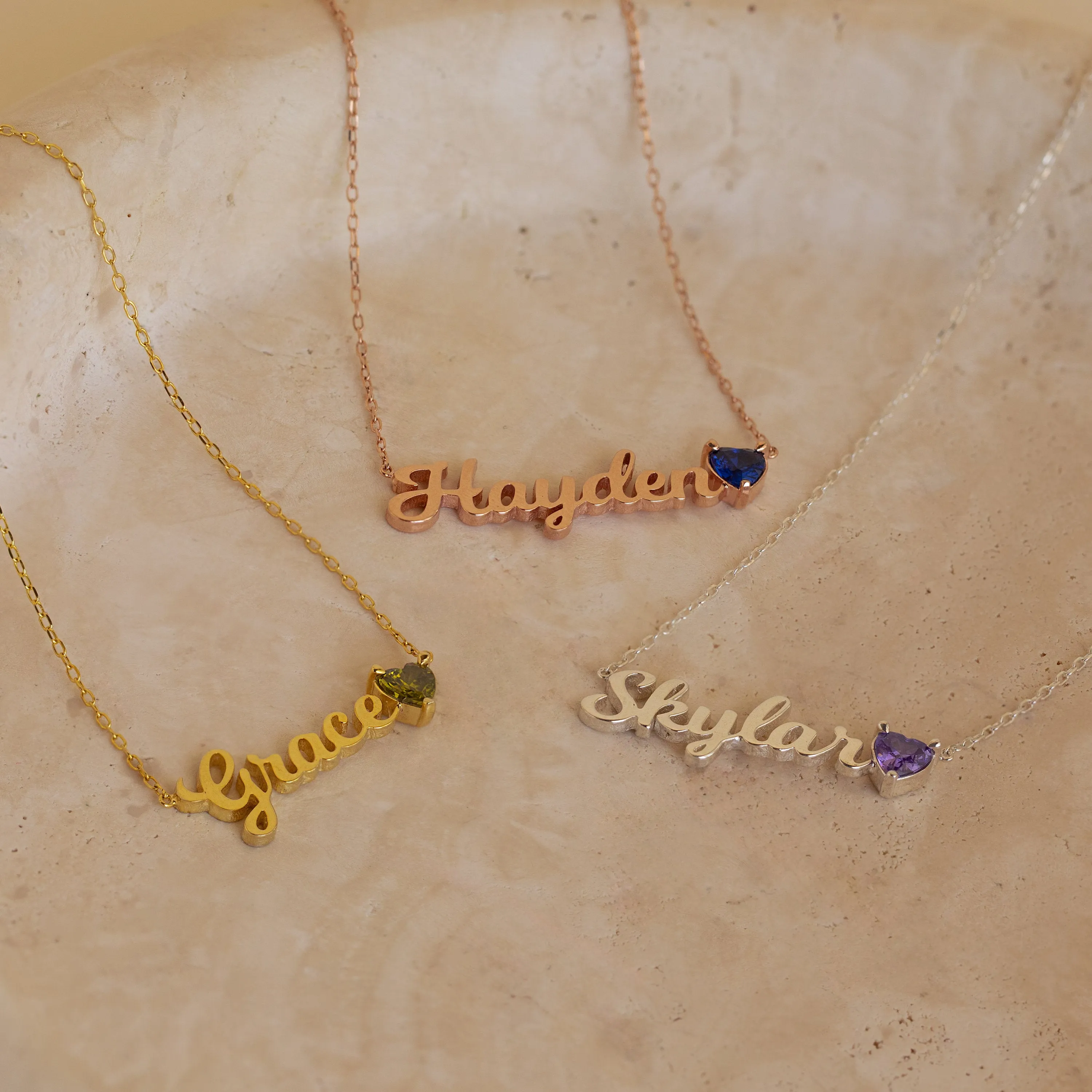 Mellow Name Heart Birthstone Necklace