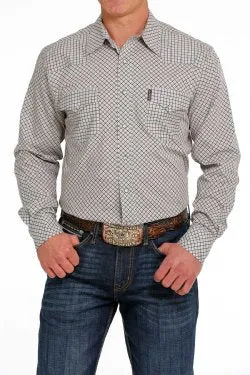 MEN'S CINCH MODERN FIT BUTTON-DOWN WESTERN SHIRT - WHITE / NAVY