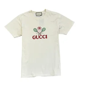 Men's Embroidered Tennis Logo T-Shirt Cream Size M