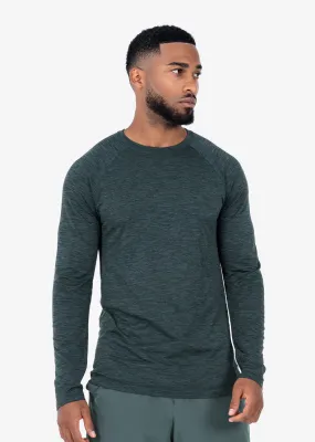 Mens Seamless Long Sleeve Top Khaki Green Melange