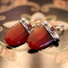 Monaco 14k Gold, Carnelian, Garnet and Pearl Earrings