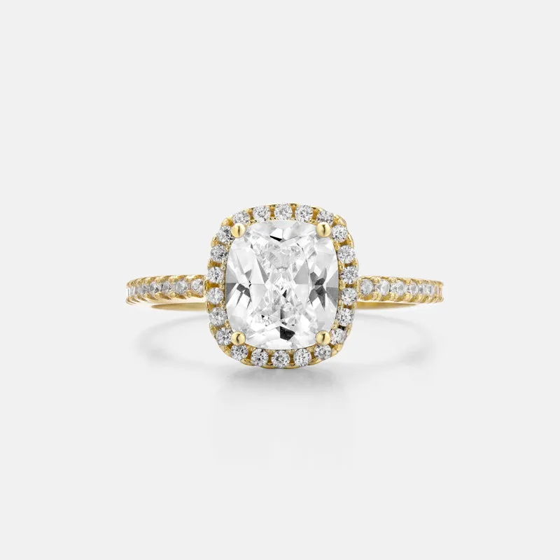 Monica Cushion Cut Moissanite Gold Vermeil Ring with Halo