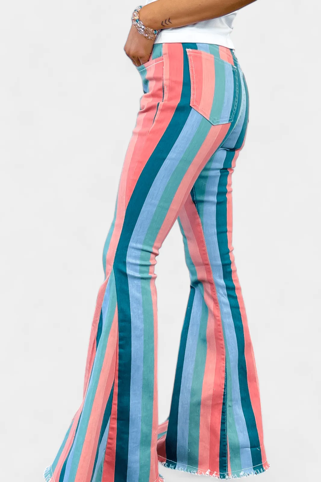 Multi Stripe Flared Jeans