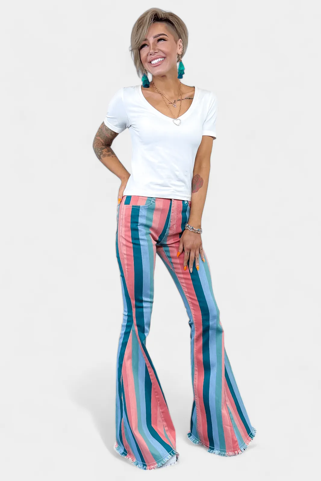 Multi Stripe Flared Jeans