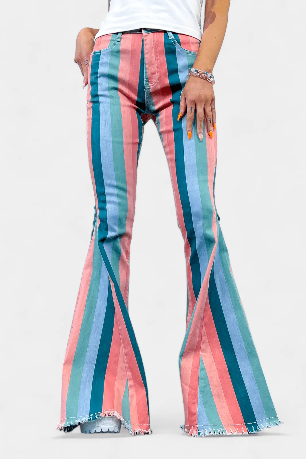 Multi Stripe Flared Jeans