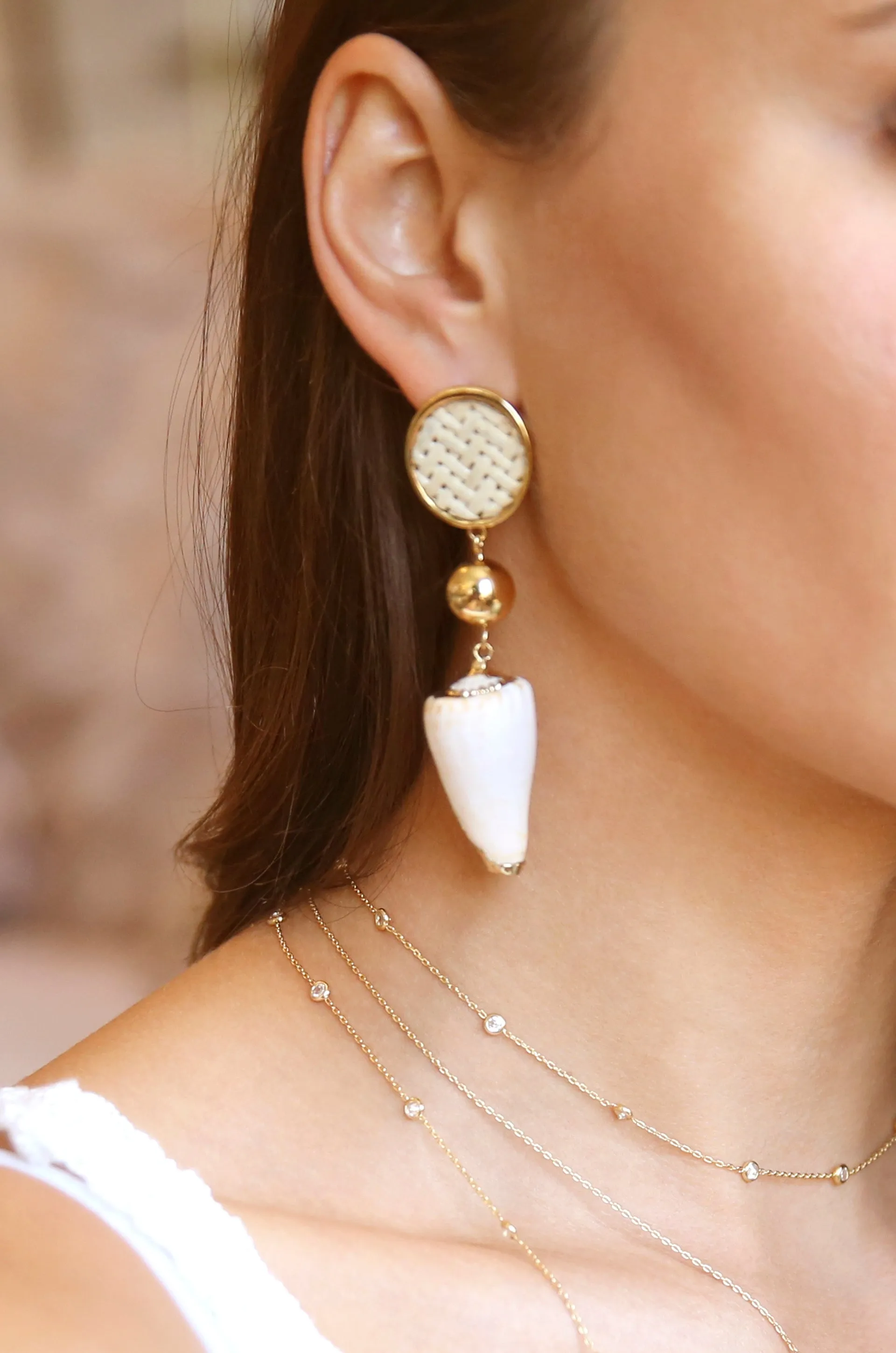 Nautical Shell & 18k Gold Plated Dangle Earrings