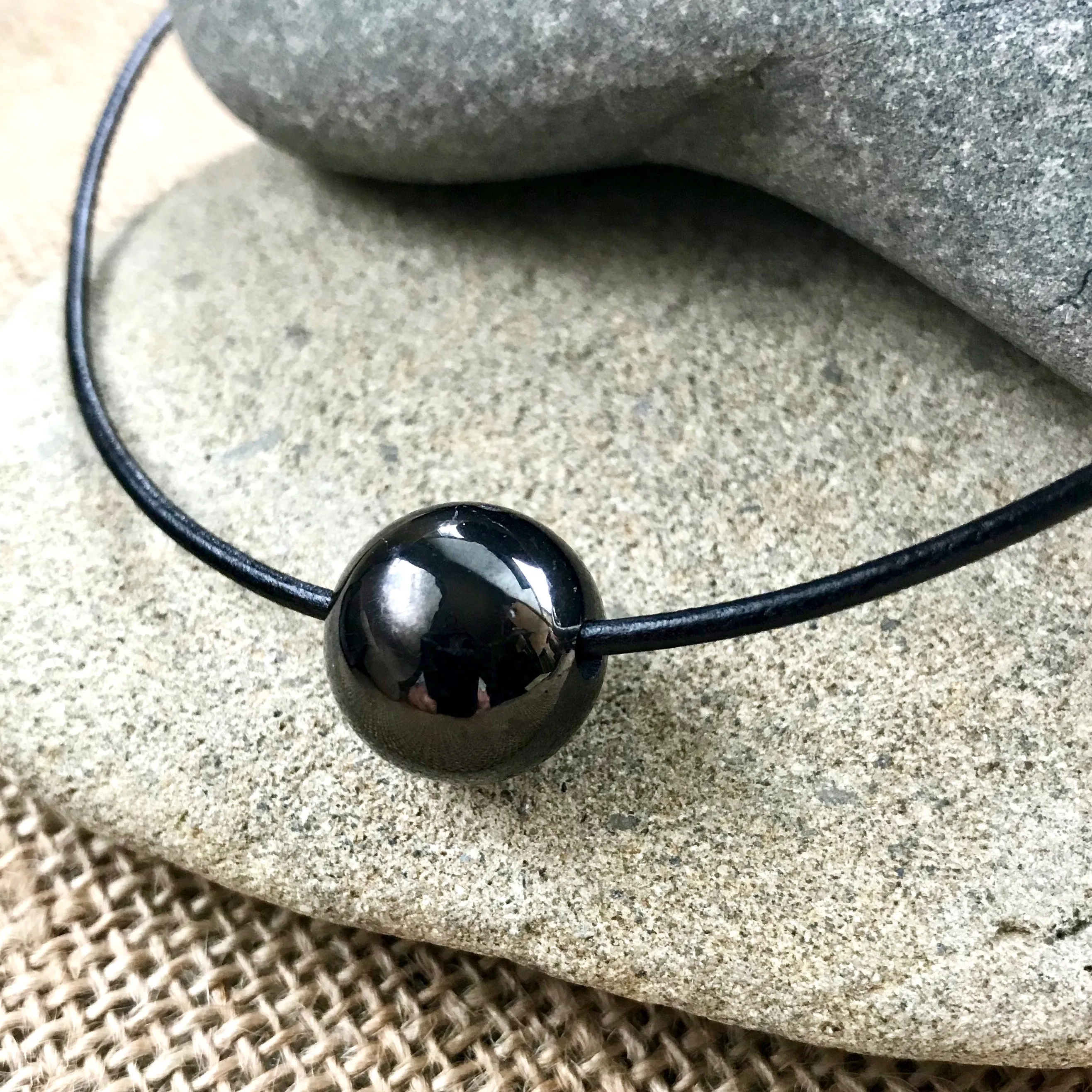 Necklace With Single Shungite Bead, Unisex, Gift for Him