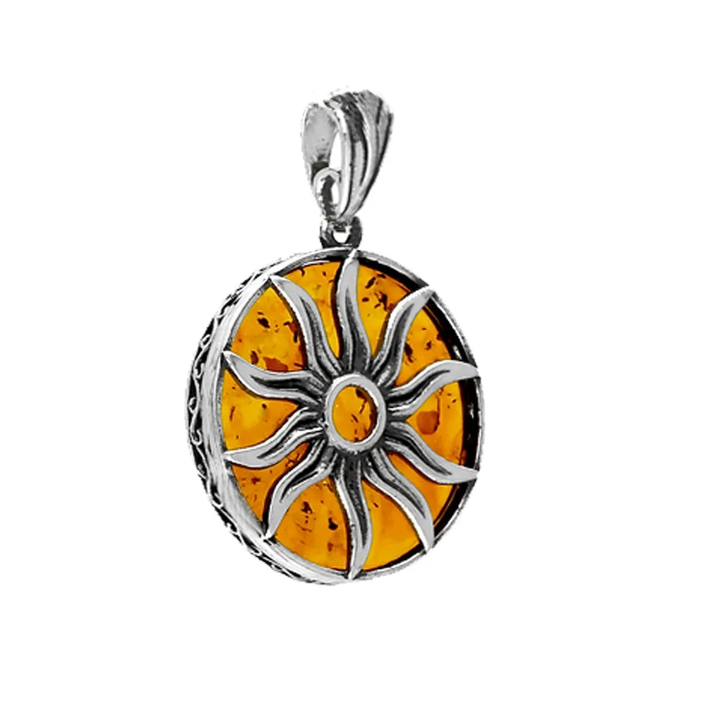 NEW Amber Sun Necklace, Sterling Silver