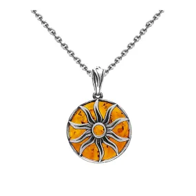 NEW Amber Sun Necklace, Sterling Silver