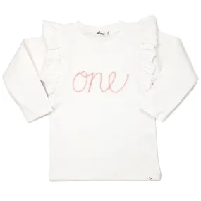 oh baby! one Pink Eyelash Millie Long Sleeve Birthday Tee - Cream