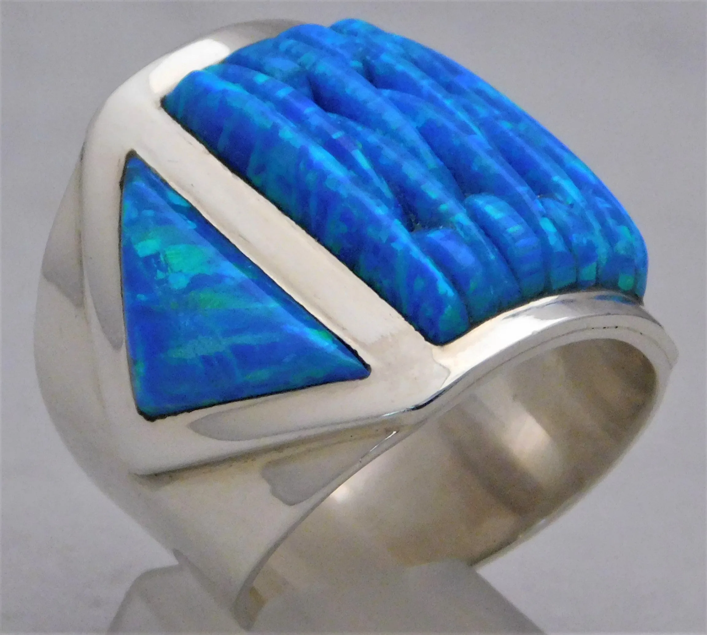 Opal Brilliant Blue/Green Fire Solid Sterling Silver Huge Mens Ring Size 10