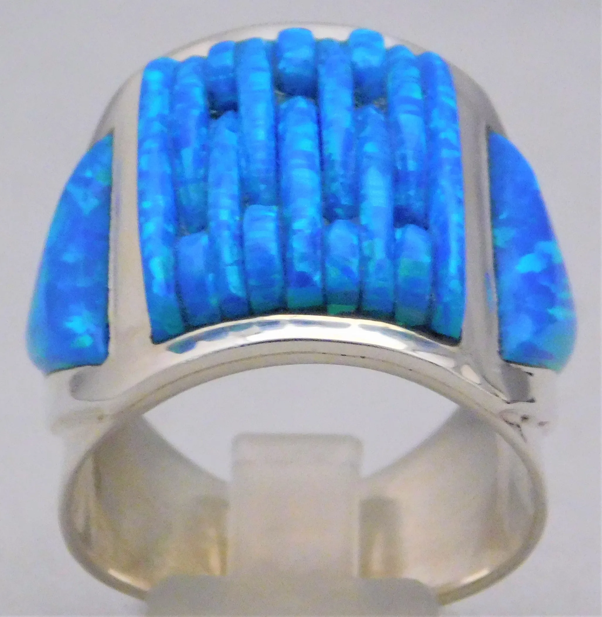 Opal Brilliant Blue/Green Fire Solid Sterling Silver Huge Mens Ring Size 10