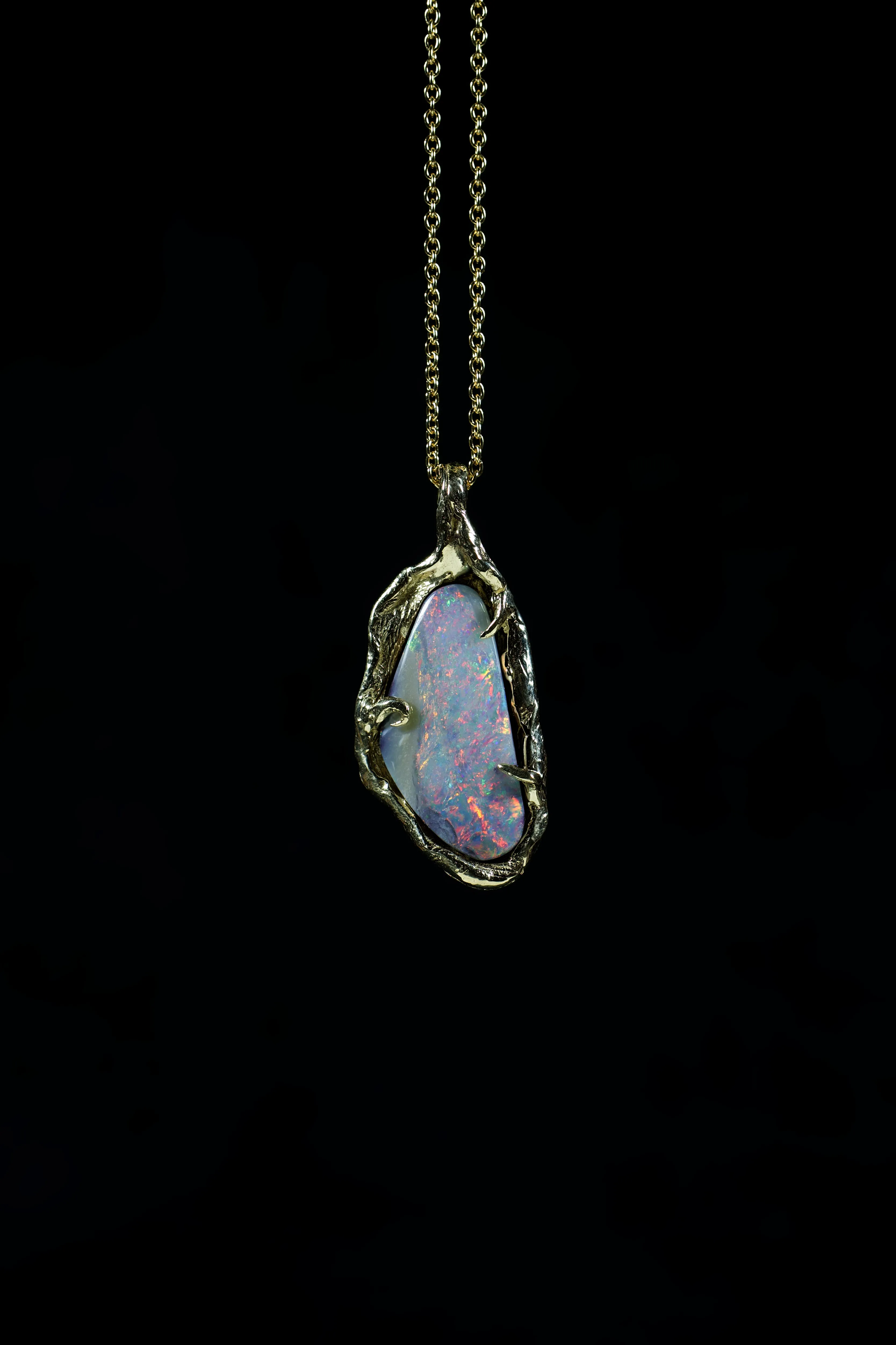 Opal World No. 2 (Genuine Australian Boulder Opal, 10K Solid Yellow Gold Pendant)