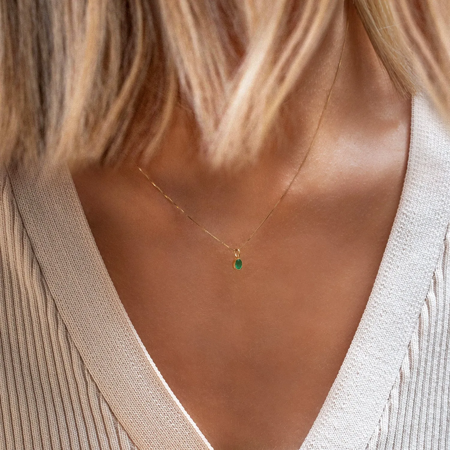 Petite Oval Necklace | 14k Gold & Emerald