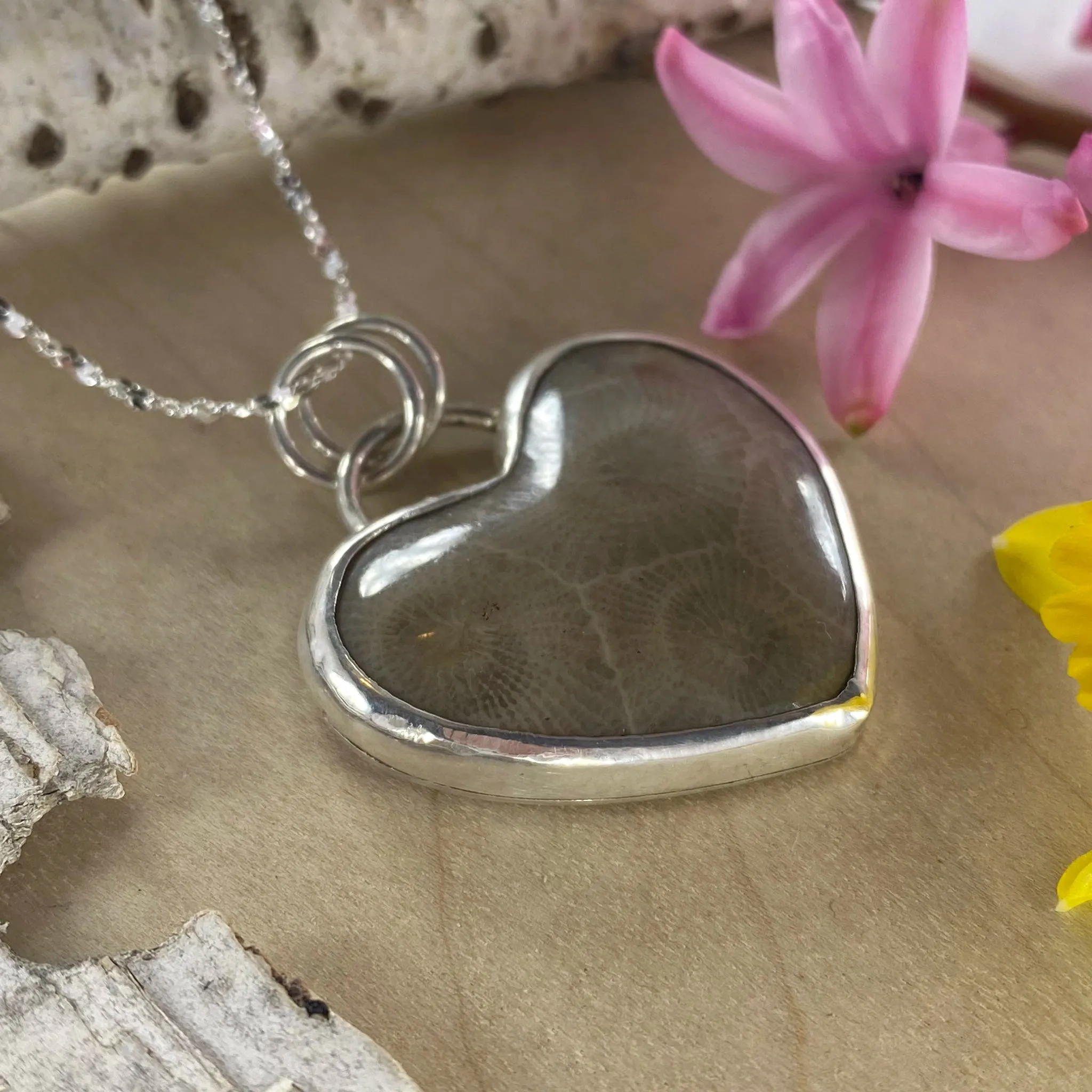 Petoskey Stone Heart Pendant Necklace