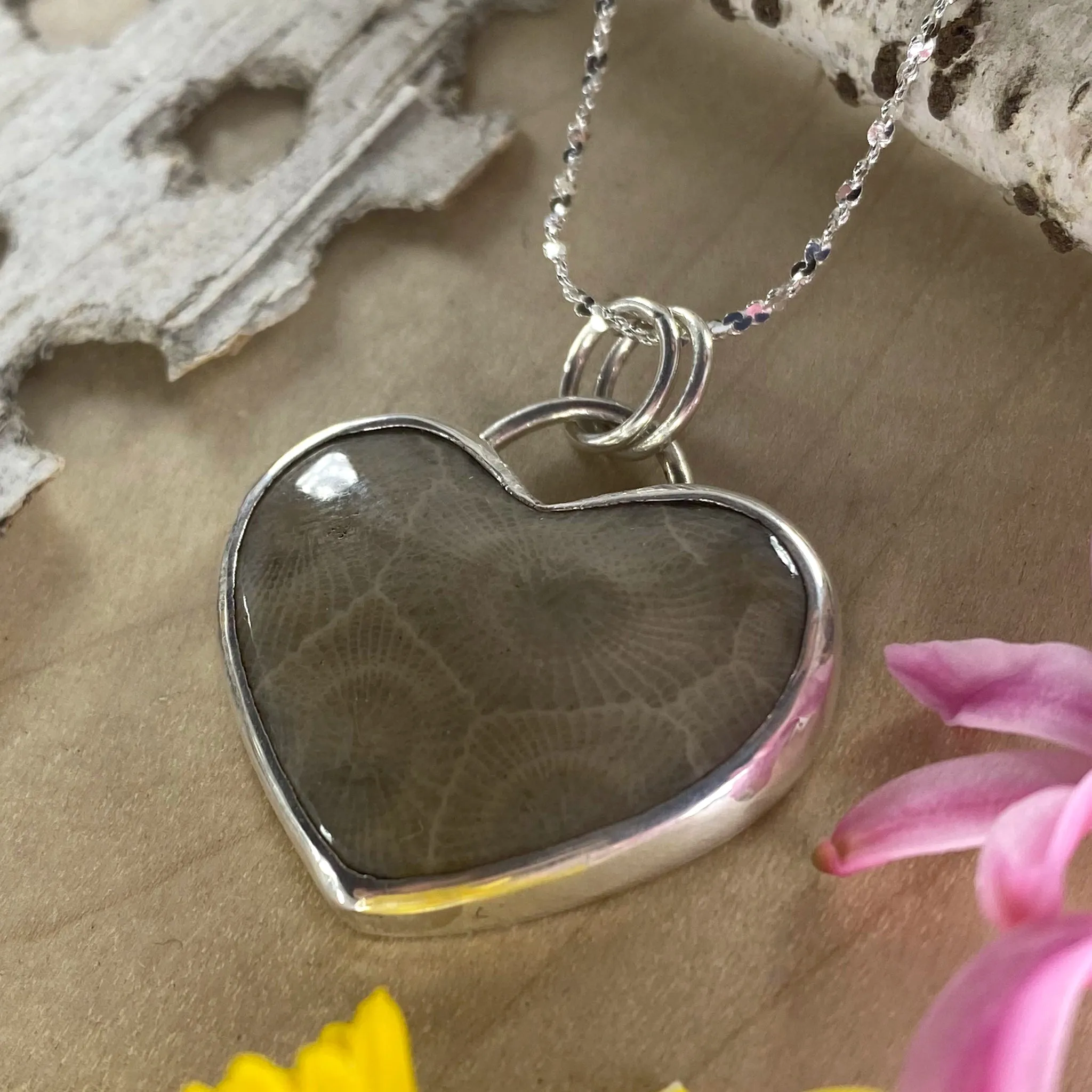 Petoskey Stone Heart Pendant Necklace