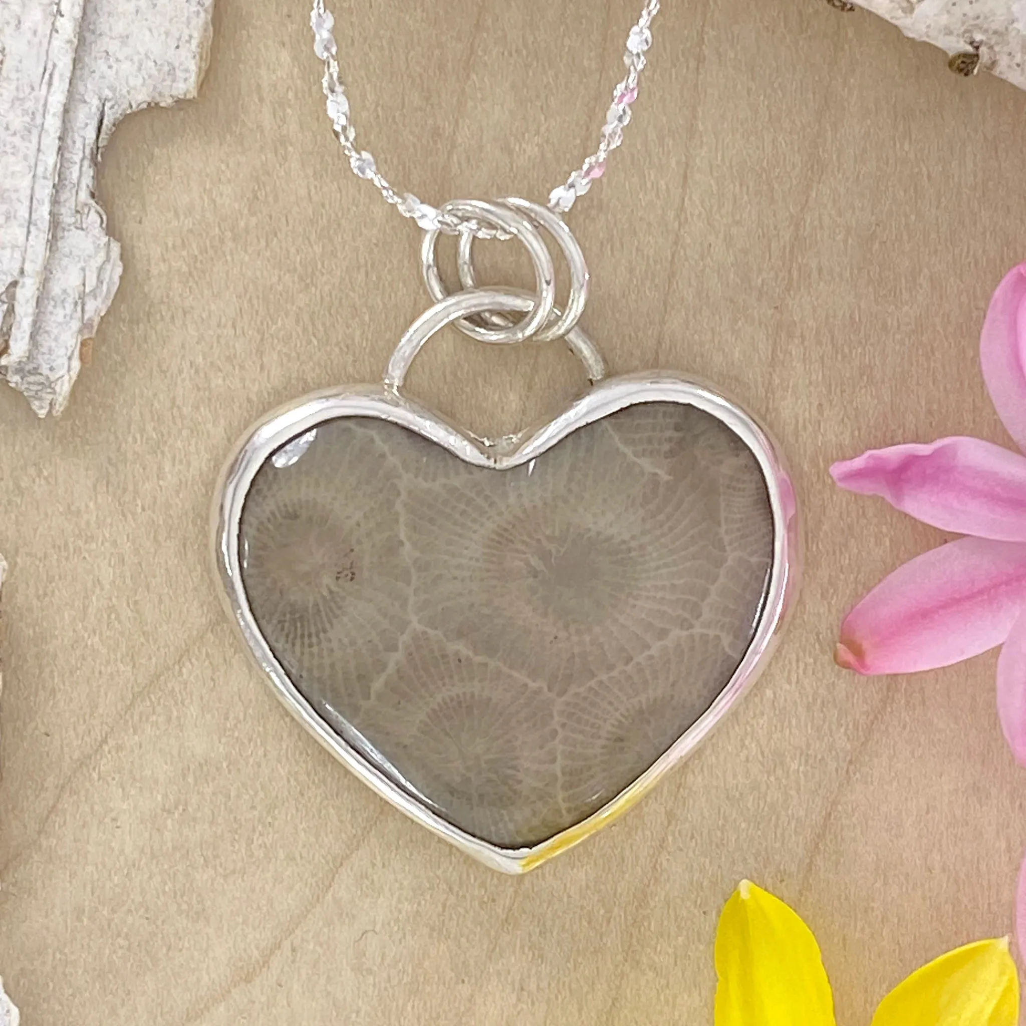 Petoskey Stone Heart Pendant Necklace